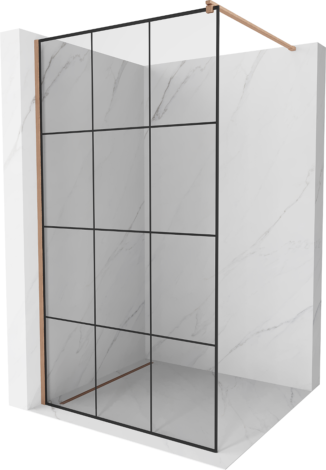 Mexen Kioto ścianka prysznicowa Walk-in 100 x 200 cm, czarna kratka 8 mm, miedź szczotkowana - 800-100-101-65-77